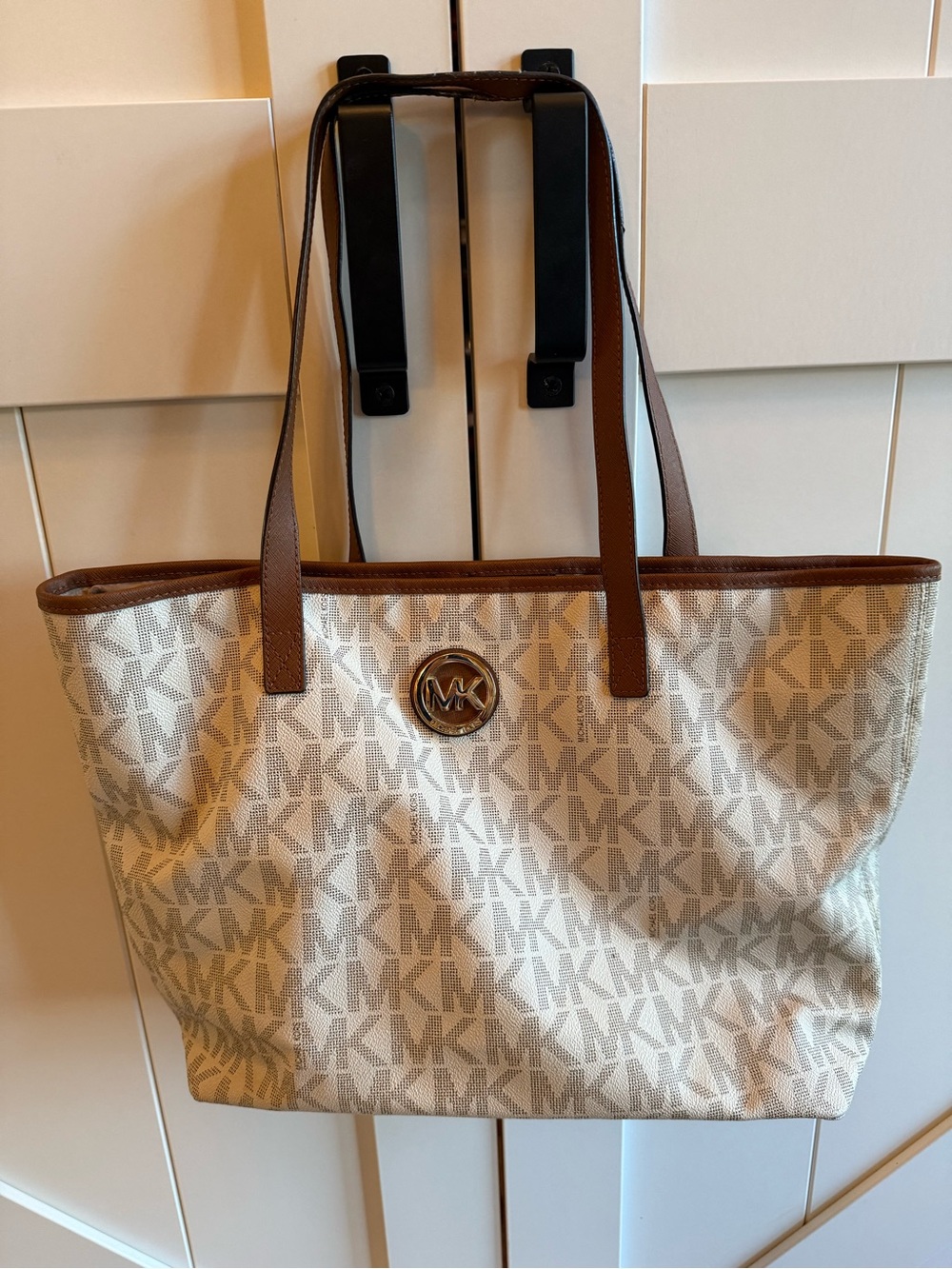 Michael Kors Cream & Brown MK Logo Tote